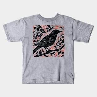 Lino Cut Bird Kids T-Shirt